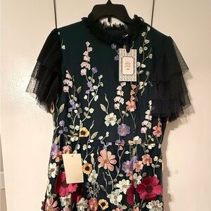 JessaKae Dark Green Dress with Floral Embroidery